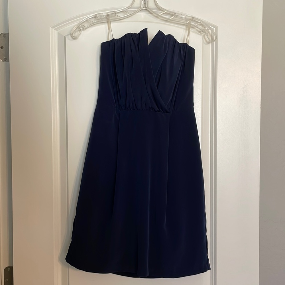 Navy blue strapless mini dress